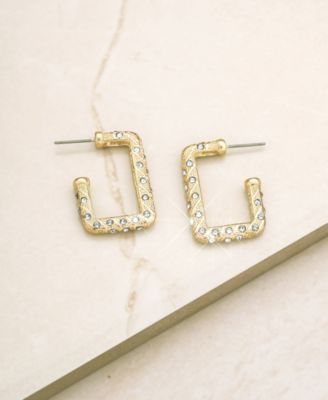 18k Gold-Plated Pav&eacute;-Studded Rectangle Hoop Earrings