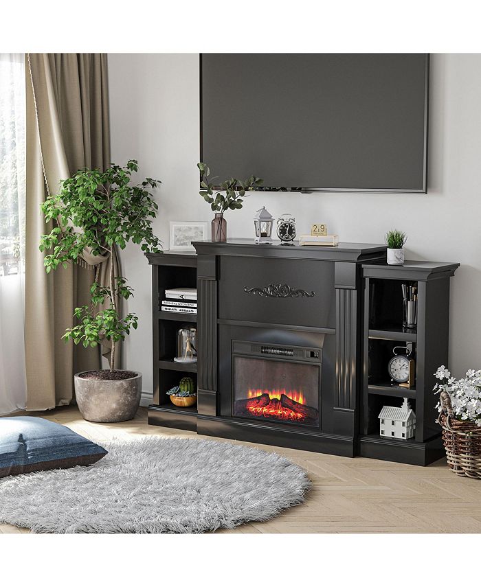 HOMCOM Electric Fireplace Mantel TV Stand for TV's up to 46" Black - Macy's