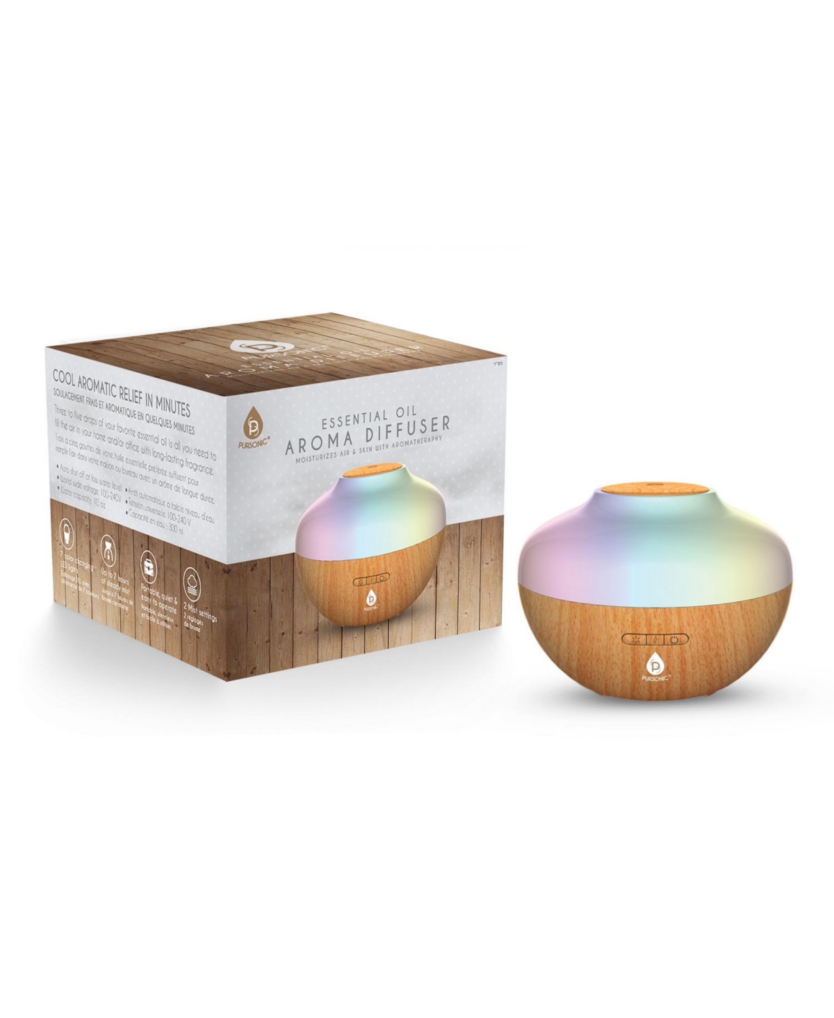 300ml Aromatherapy Essential Oil Diffuser Moisturizes Air & Skin, 7 Color Changing Led Lights Waterless Auto Shut-Off - Natural