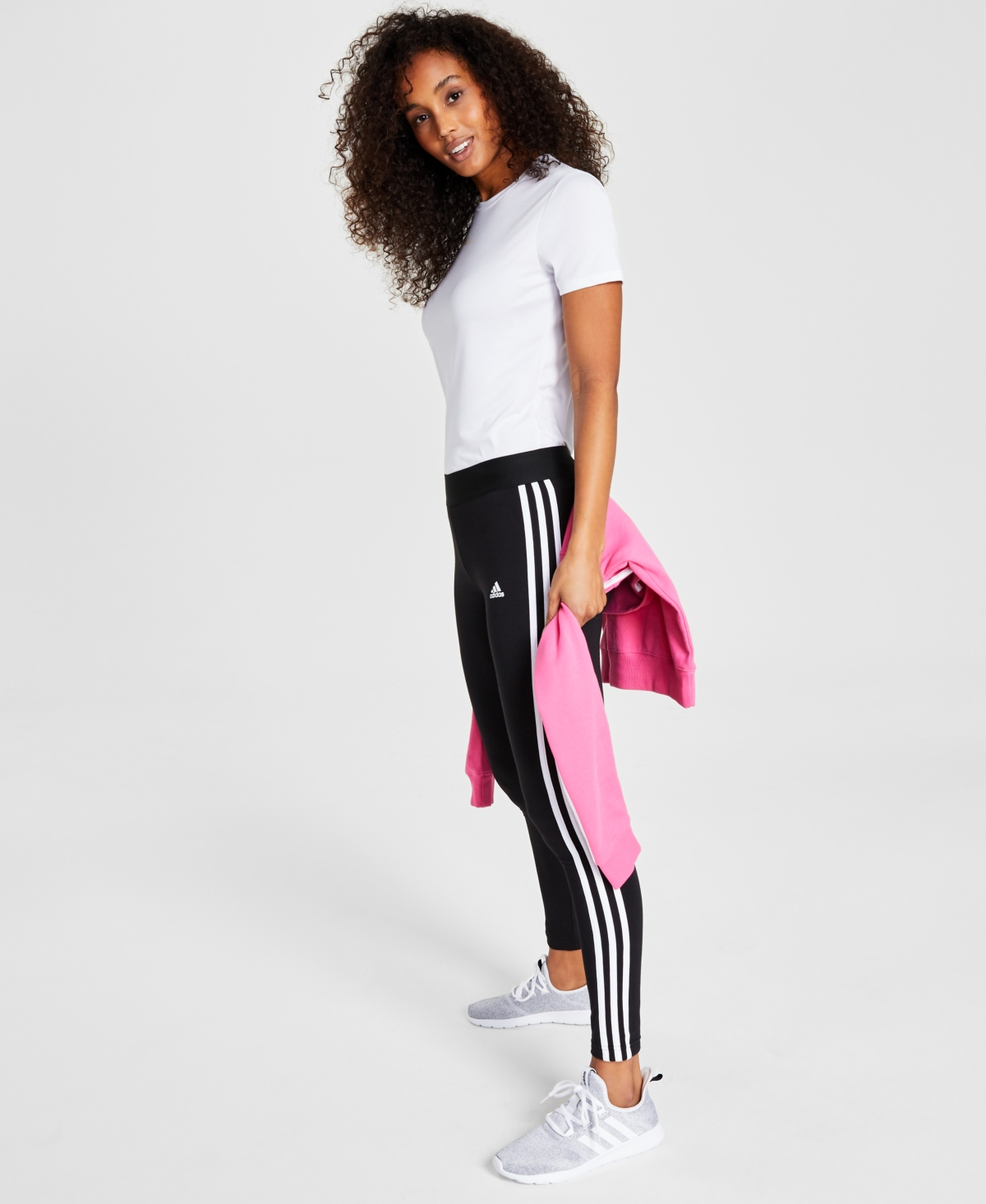 Black adidas leggings with pink stripes hotsell
