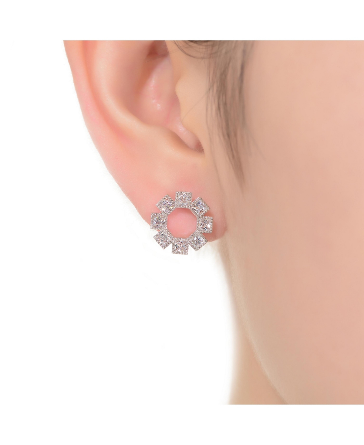 Genevive Gv SterlingWhite Gold Plated Eight Stone Clear Princess Cubic Zirconia Bezel Earrings - Silver