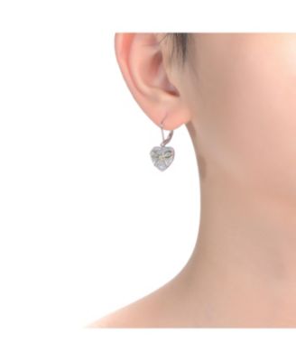 GV Sterling Silver White Gold Plated Two Tone with Clear Cubic Zirconia Leaverback Earrings