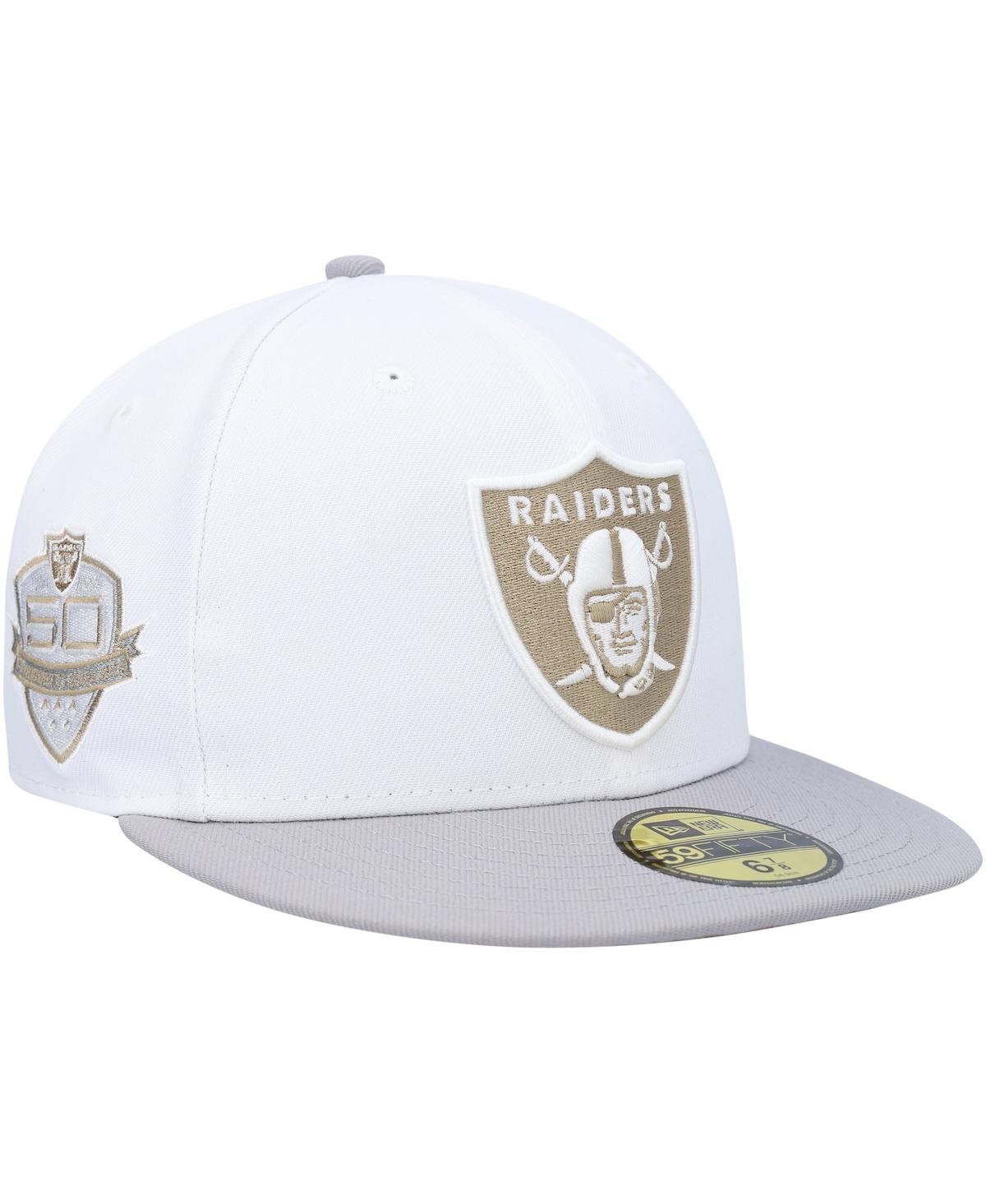 Shop New Era Men's  White, Gray Las Vegas Raiders 50th Anniversary Gold Undervisor 59fifty Fitted Hat In White,gray
