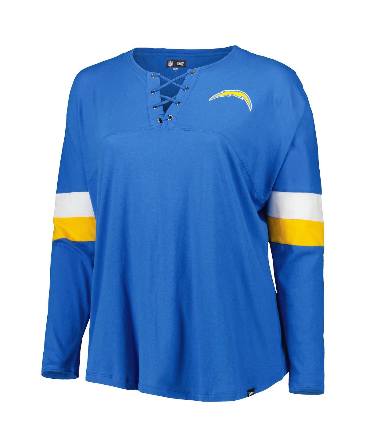 New Era Powder Blue Los Angeles Chargers Plus Size Athletic Varsity Lace-up V-neck Long Sleeve T-shi In Powder Blue
