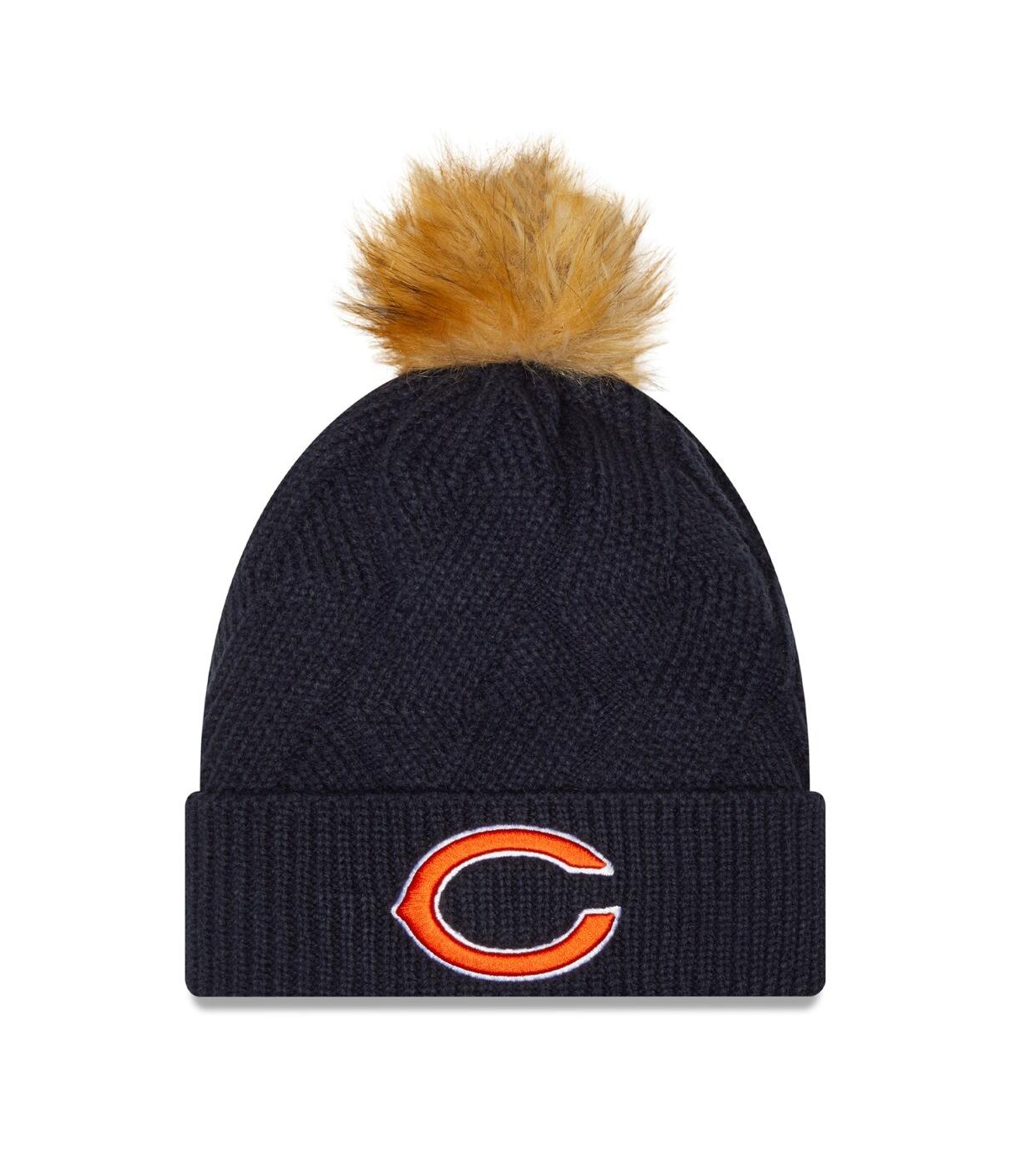 Shop New Era Women's  Navy Chicago Bears Snowy Cuffed Knit Hat With Pom