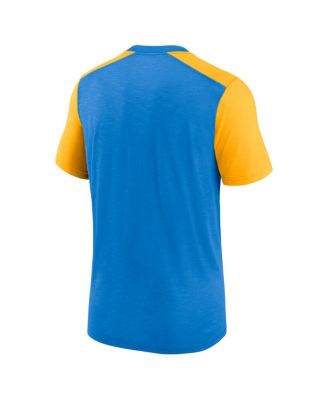 Men's Heathered Powder Blue, Heathered Gold Los Angeles Chargers Color Block Team Name T-shirt