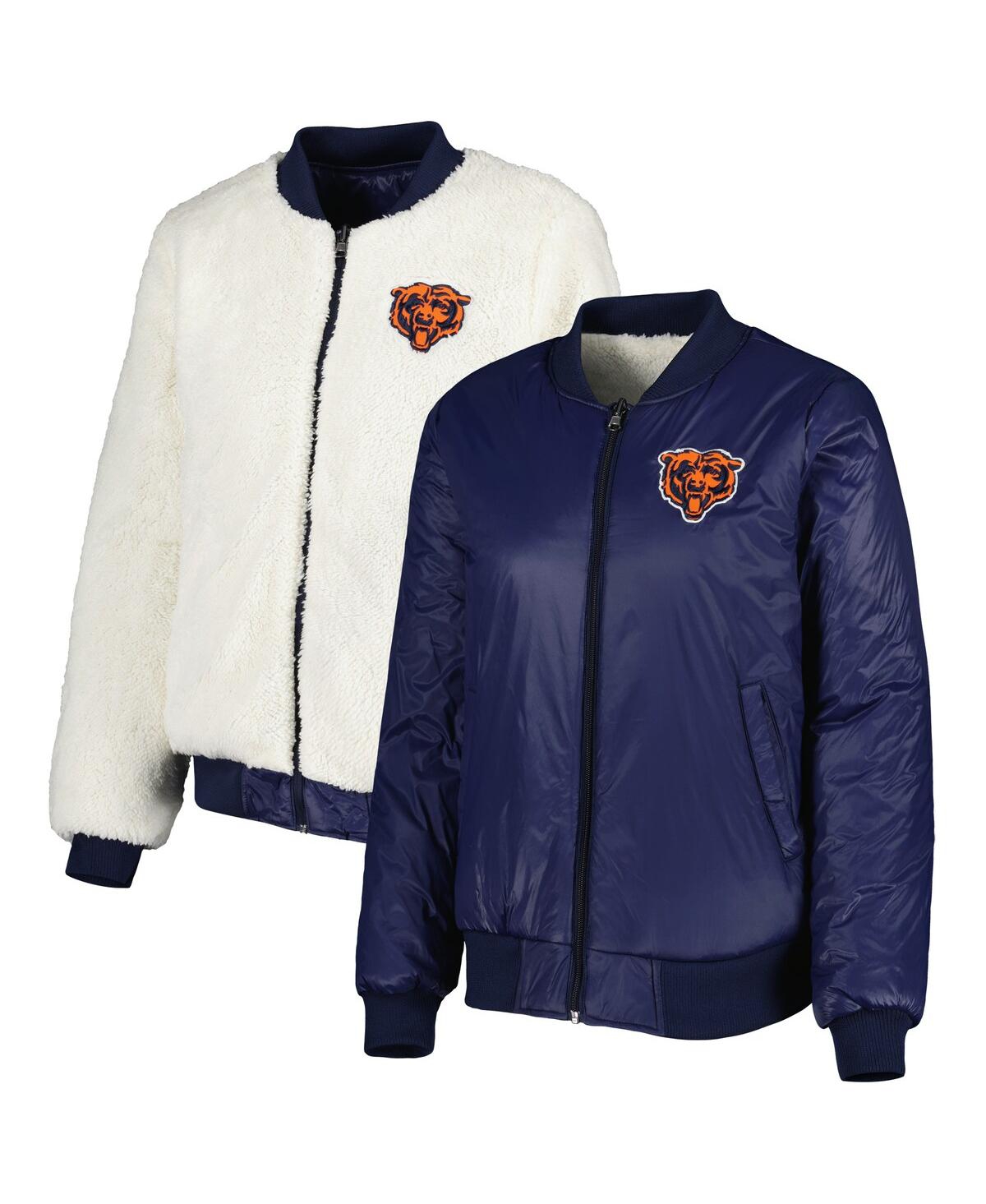Shop G-iii 4her By Carl Banks Women's  Oatmeal, Navy Chicago Bears Switchback Reversible Full-zip Jacket In Oatmeal,navy
