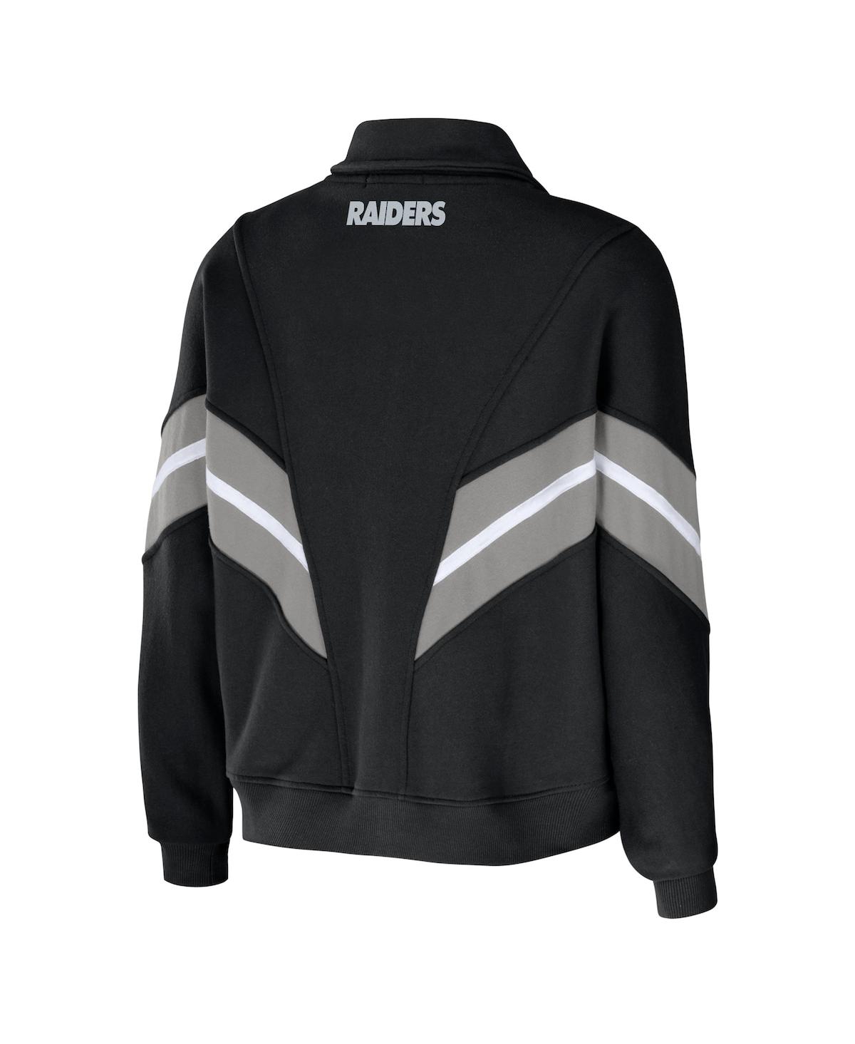 Wear By Erin Andrews Black Las Vegas Raiders Yarn Dye Stripe Full-zip Jacket In Black