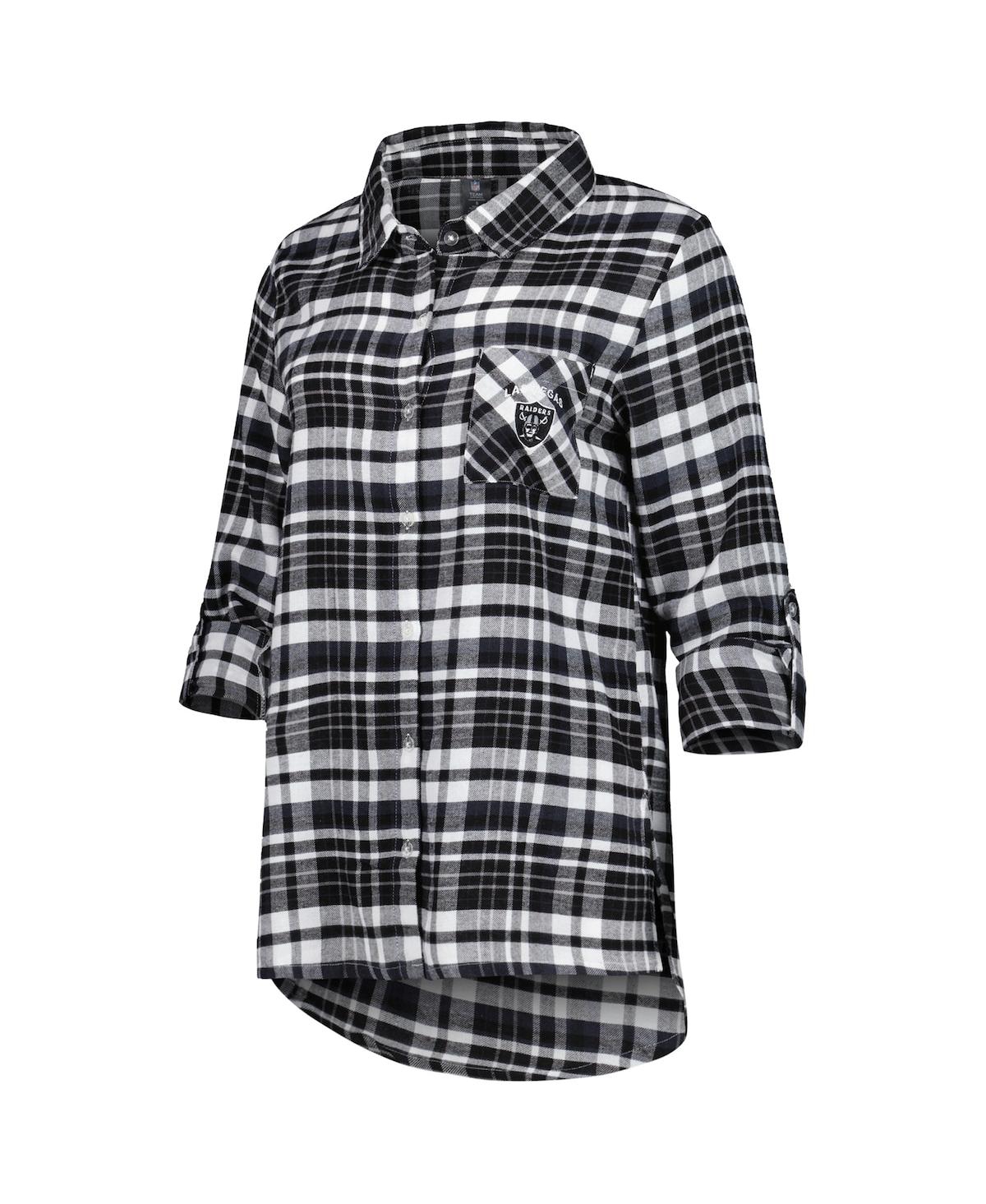 Shop Concepts Sport Women's  Black, Silver Las Vegas Raiders Mainstay Flannel Full-button Long Sleeve Nigh In Black,silver