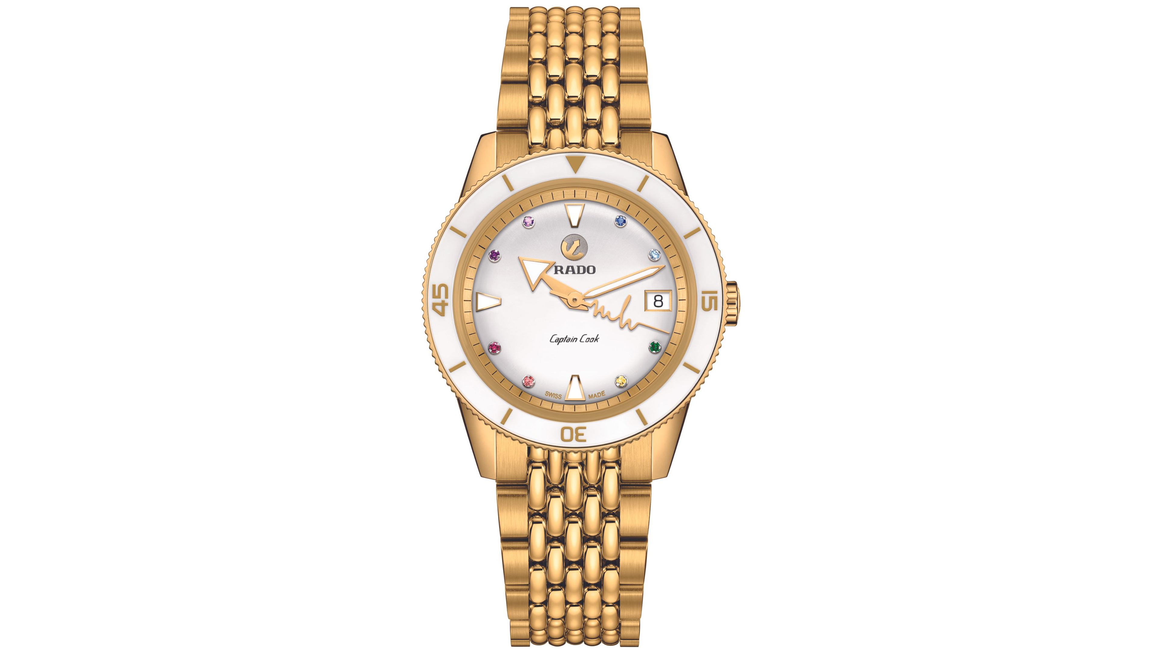 Rado Women's Swiss Automatic Captain Cook x Marina Hoermanseder Heartbeat Gold-Tone Stainless Steel Bracelet Watch 37mm