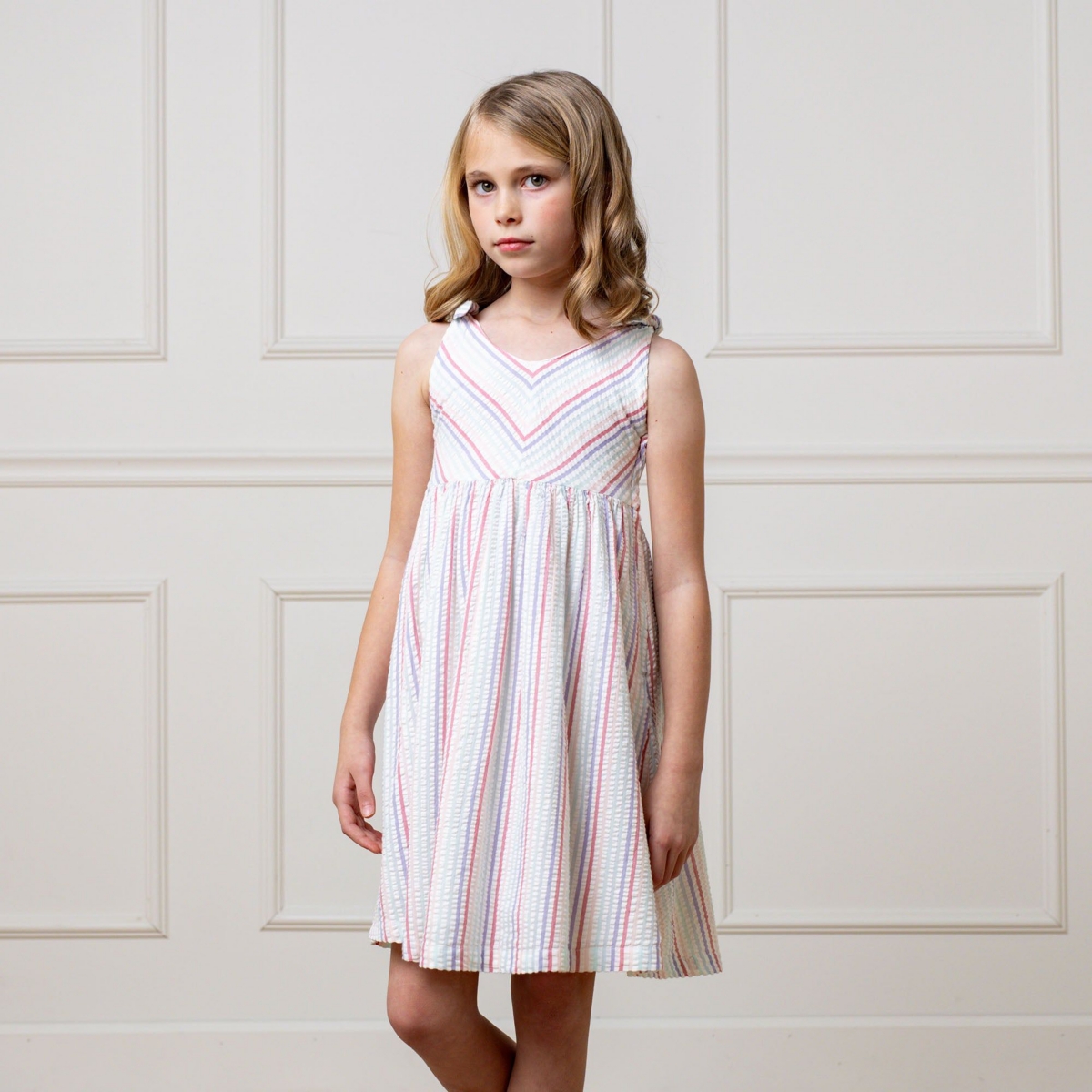 Hope & Henry Big Girls Cotton Bow Shoulder Swing Dress
