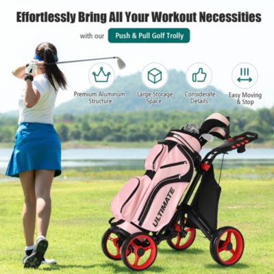 Folding 4 Wheels Golf Push Cart W/Bag Scoreboard Adjustable Handle