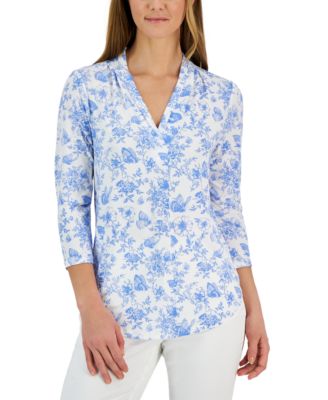Charter Club - Women's Printed 3/4-Sleeve Knit Top