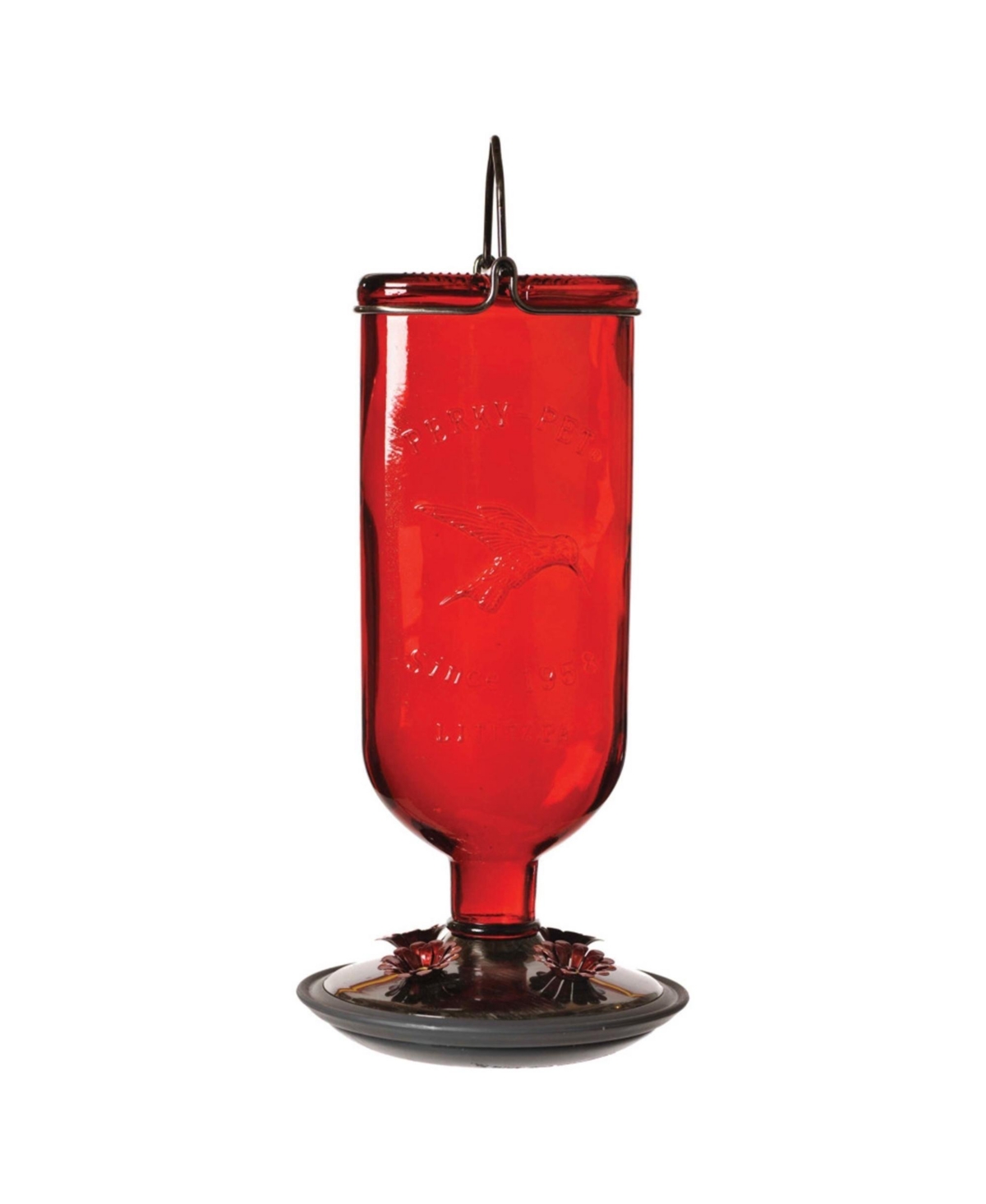 Antique Glass Bottle Hummingbird Feeder, Red - Red
