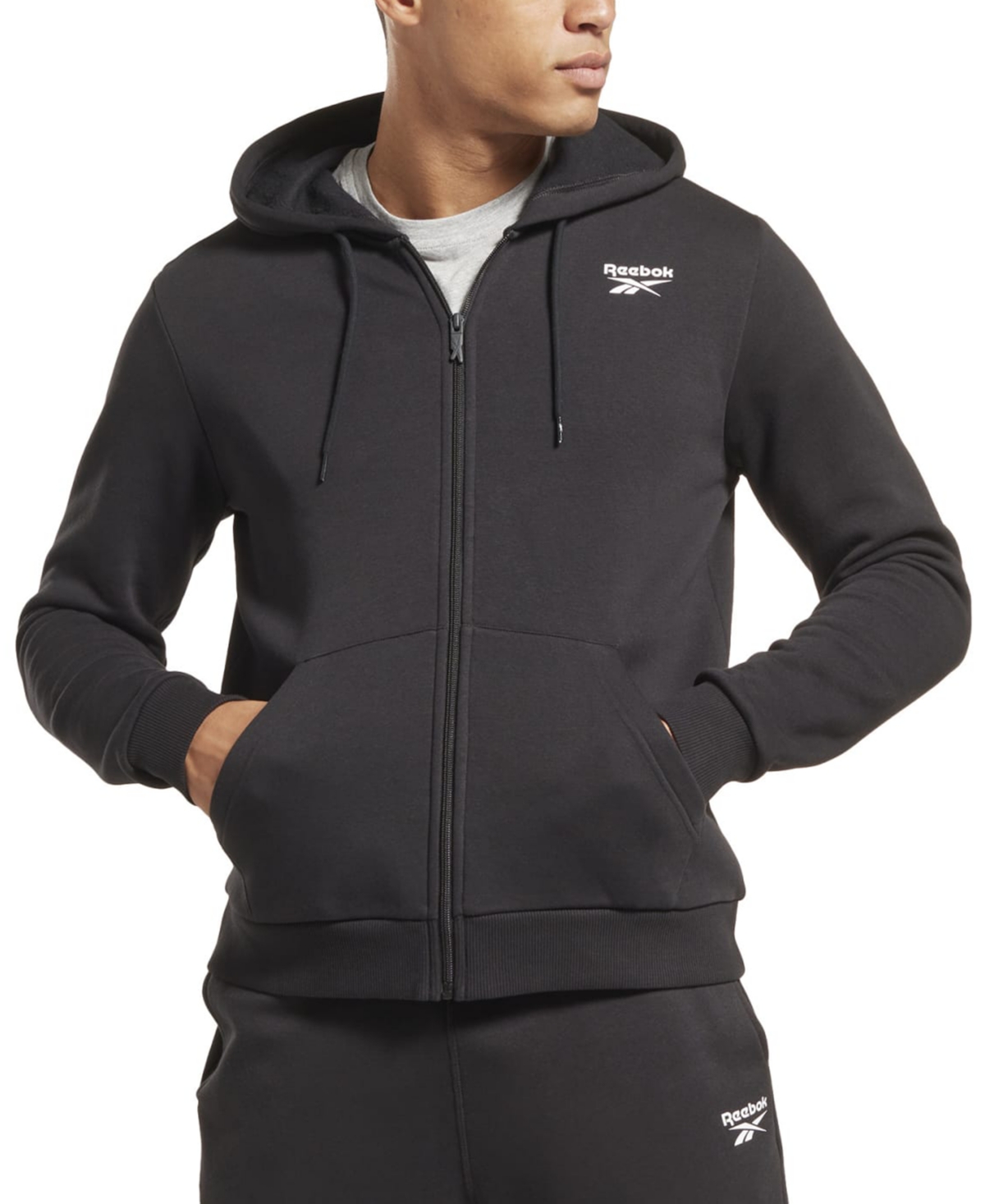 Shop Reebok Men's Identity Fleece Chest Logo Full-zip Hoodie In Black