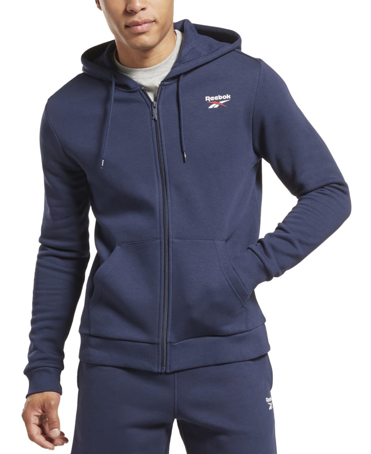 Reebok Men's Identity Fleece Chest Logo Full-zip Hoodie In Vector Navy