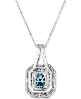 Deep Sea Blue Topaz (1-3/4 ct. t.w.) & Diamond (1-1/10 ct. t.w.) Halo Pendant Necklace in 14k White Gold, 18" + 2" extender