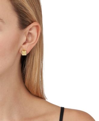 Michael Kors 14K Rose Gold-Plated Sterling Silver Pave Lock Stud Earrings -  Macy's