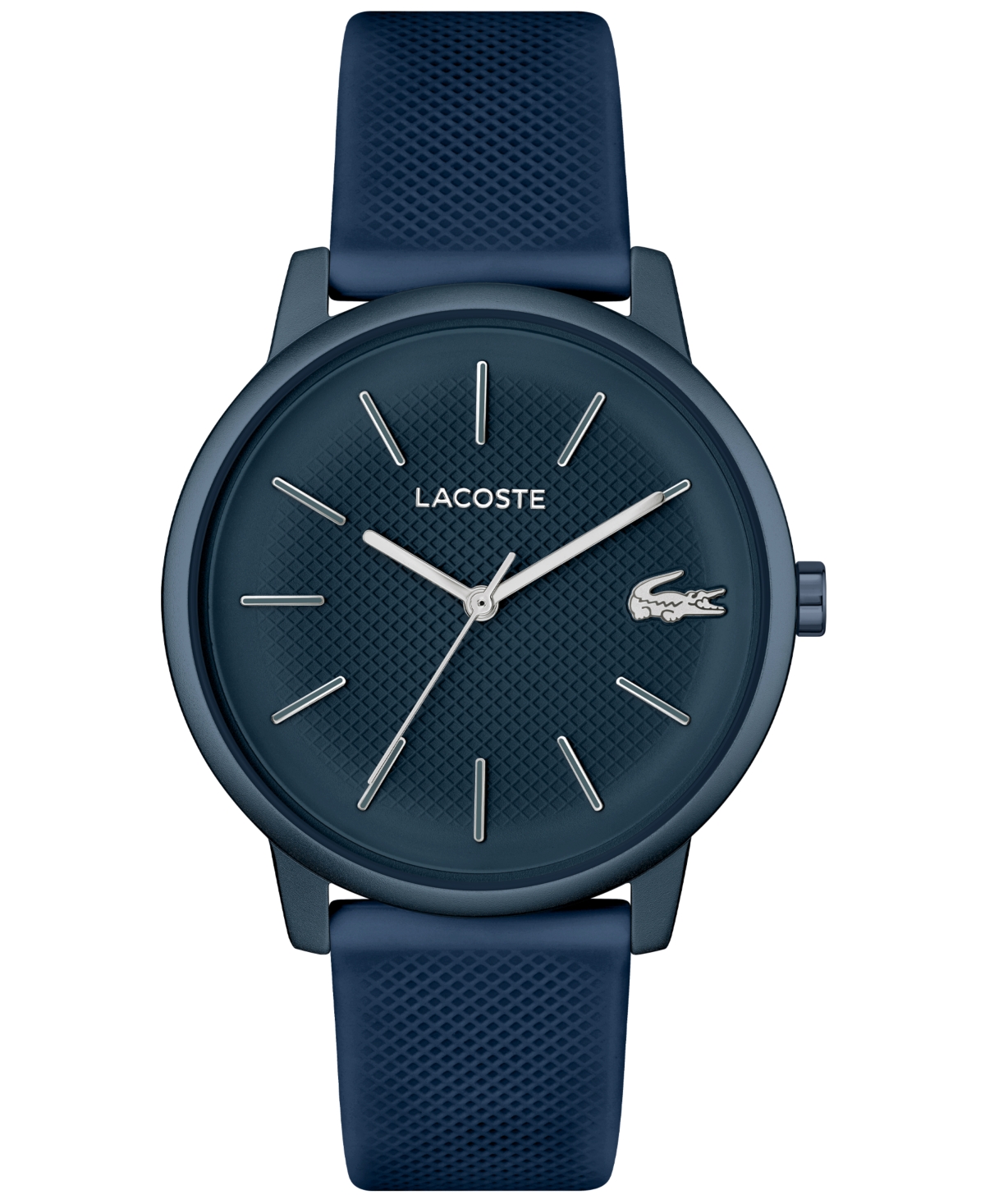 LACOSTE MEN'S L 12.12 NAVY SILICONE STRAP WATCH 42MM