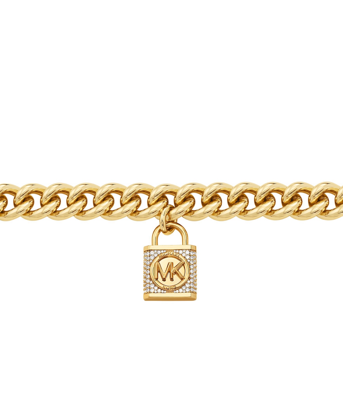 Shop Michael Kors Statement Cubic Zirconia Pave Lock Chain Necklace In Gold