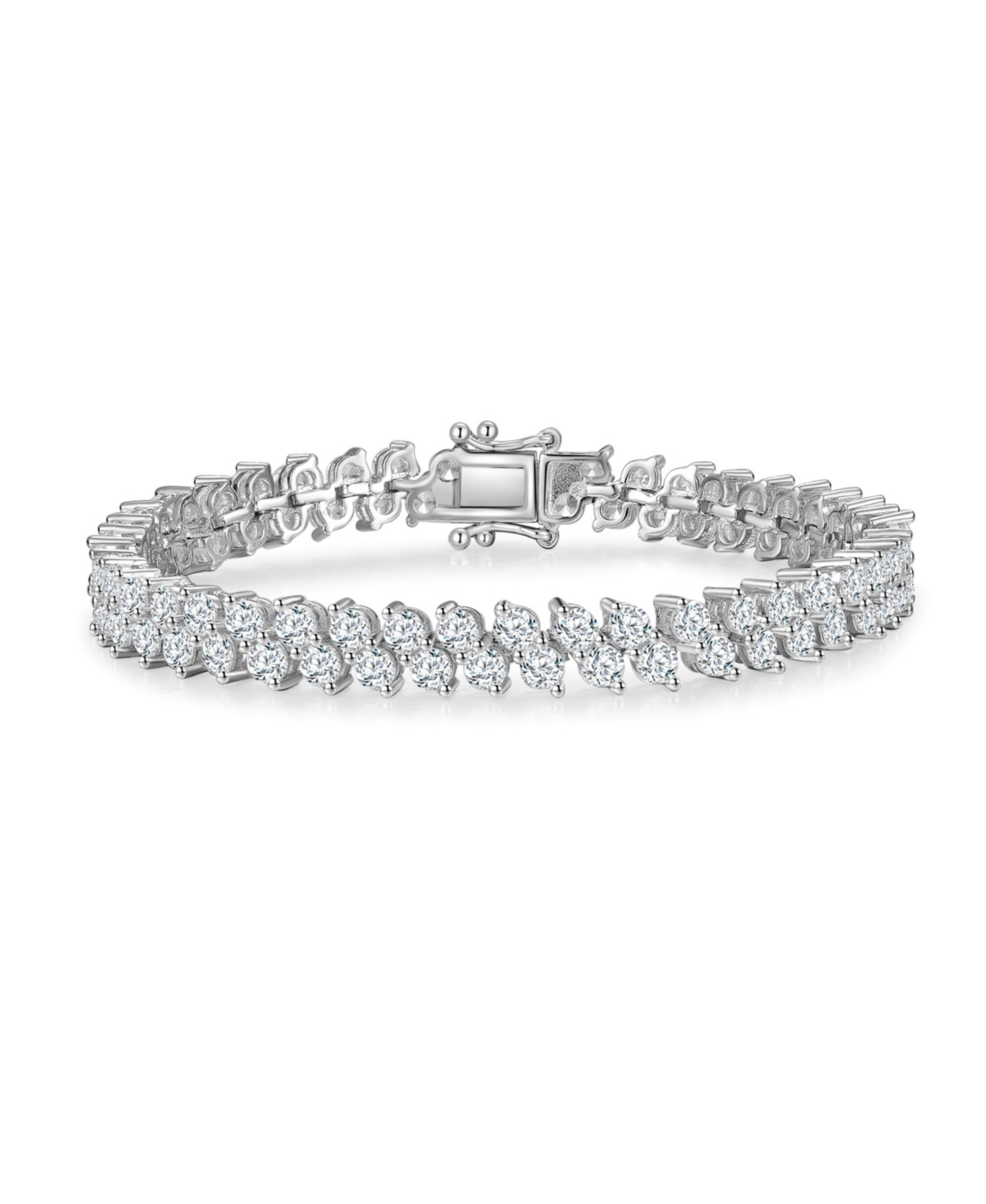 Sterling Silver with Cubic Zirconia Icicle Cluster Double Row Tennis Bracelet - Pink