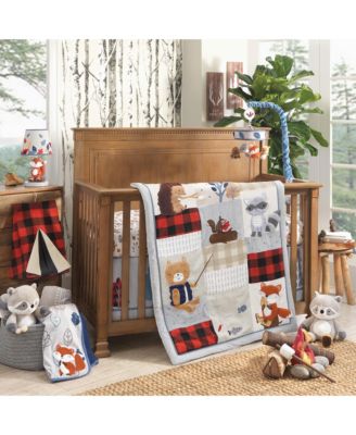 Lambs Ivy Little Campers Gray White Red Check Woodland Animal 5 Piece Baby Nursery Crib Bedding Set Macy s