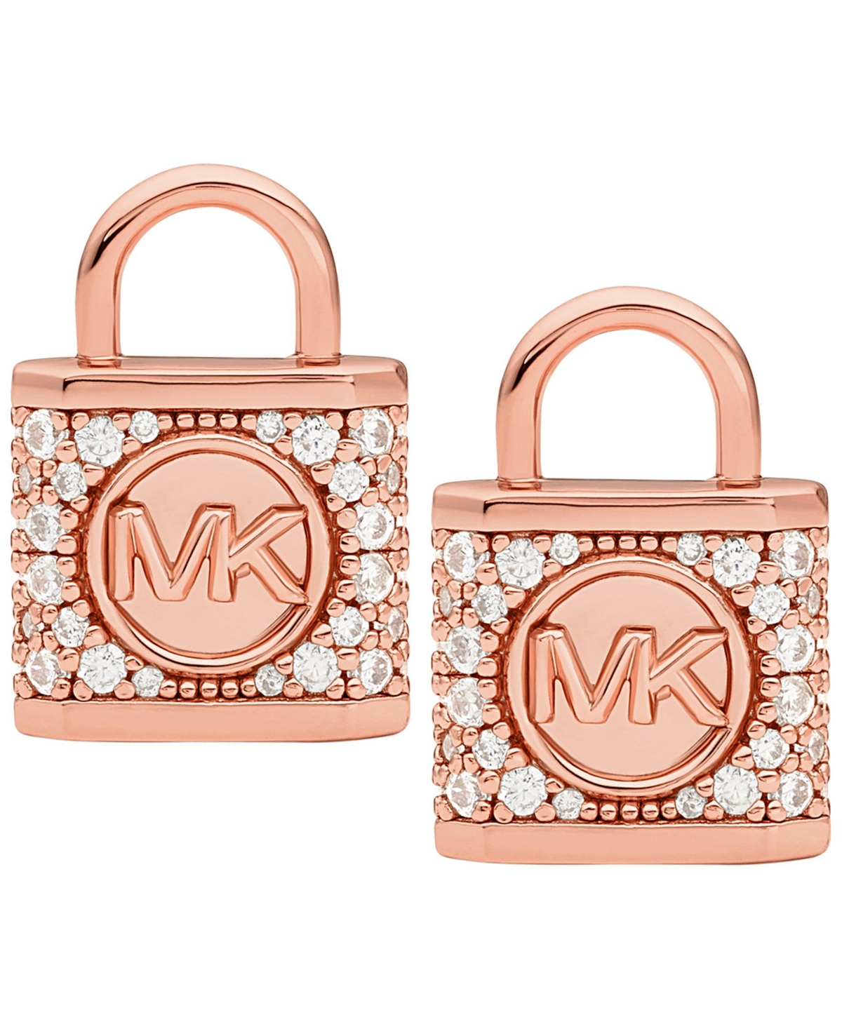 Michael Kors 14K Rose Gold Plated Sterling Silver Pave Lock Stud Earrings Rosegold Smart Closet