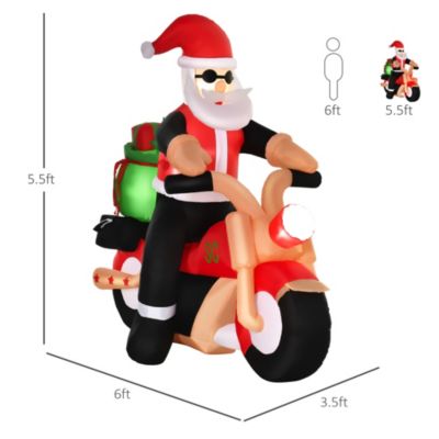 6' Long Light Up Motorcycle Santa Claus Inflatable Yard Decor Holiday