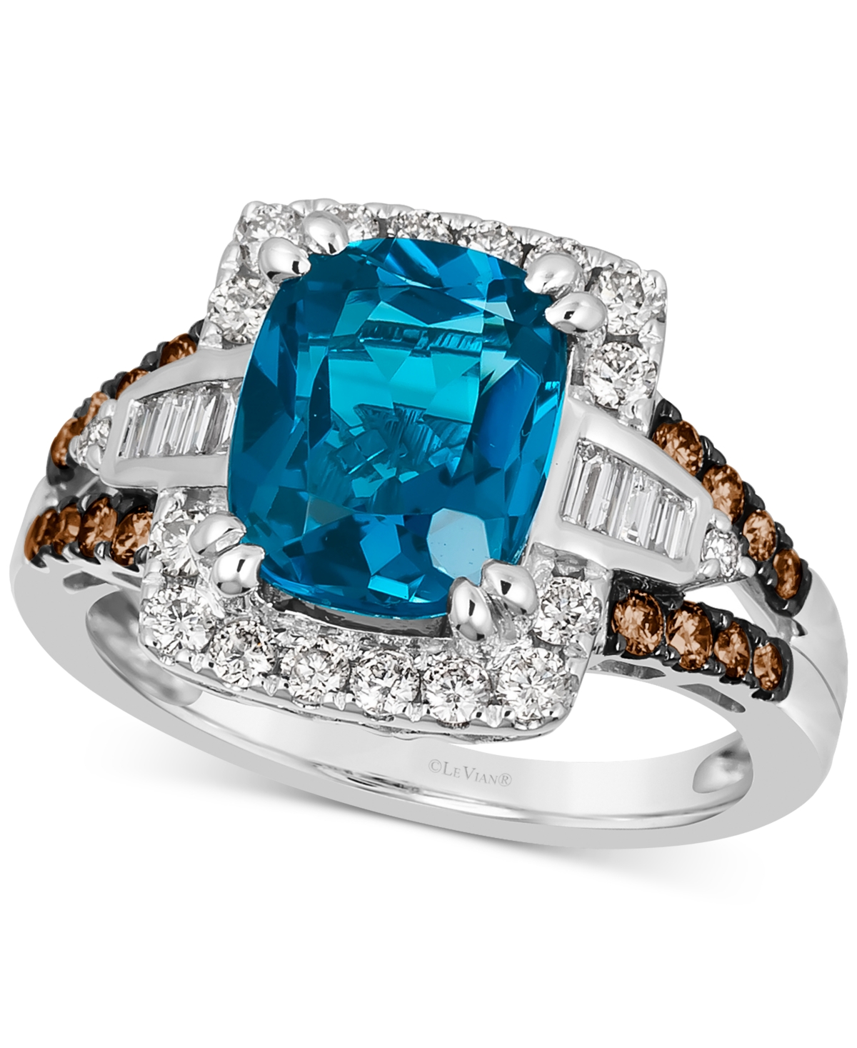 Le Vian Chocolatier Deep Sea Blue Topaz (2-1/2 Ct. T.w.) & Diamond (5/8 Ct. T.w.) Halo Ring In 14k White Gol In No Color