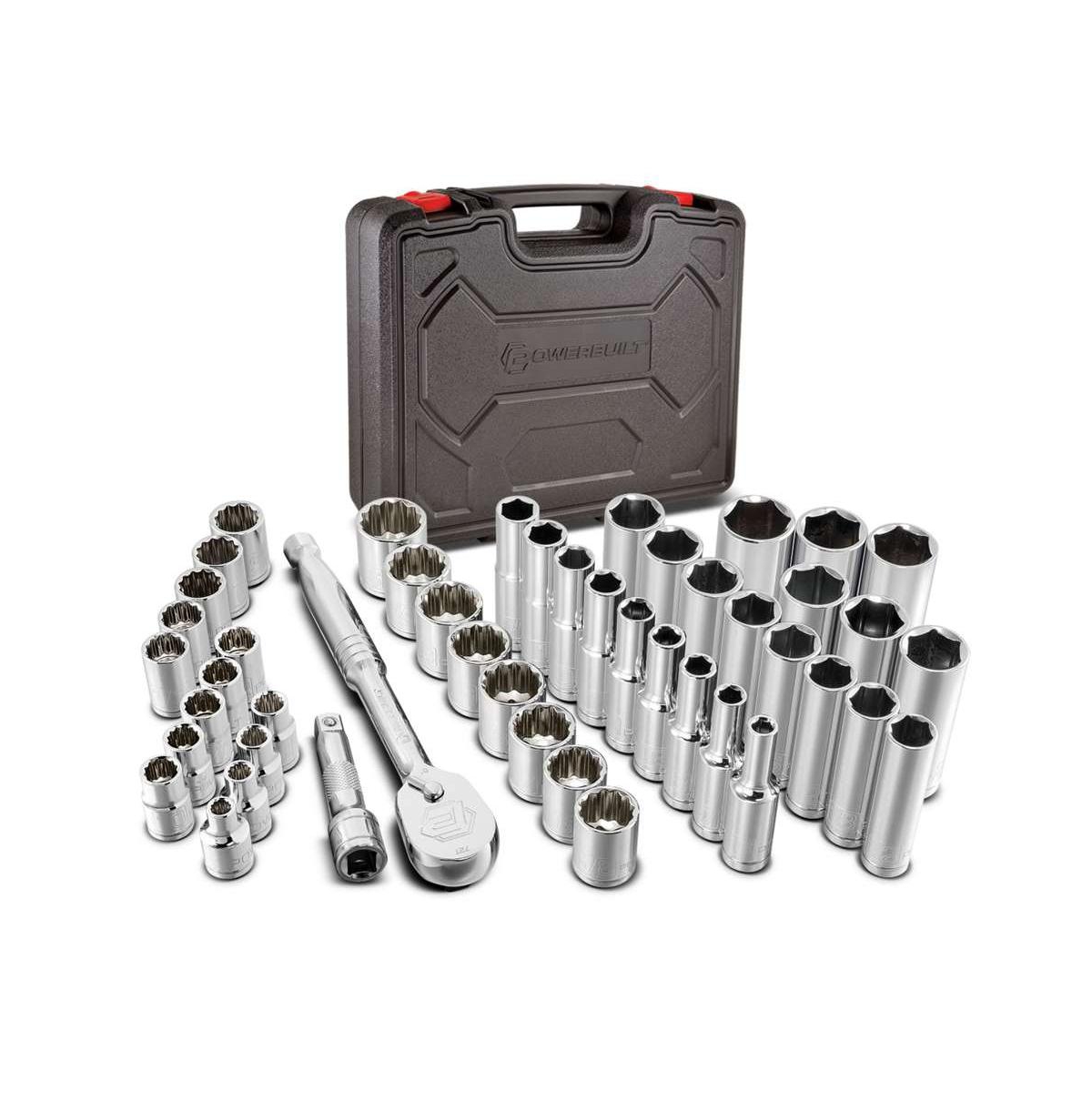 47 Piece 3/8 Inch Drive Tool Set with Sockets and Ratchet in Case - Silver