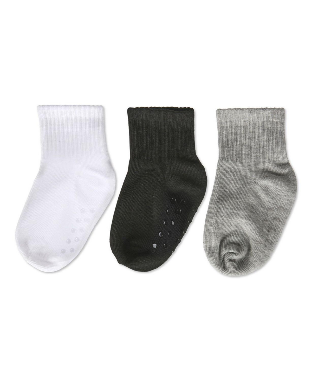 MeMoi Little Girls 3 Pairs Unisex Ribbed Non-Skid Ankle Socks - White-Black-Gray