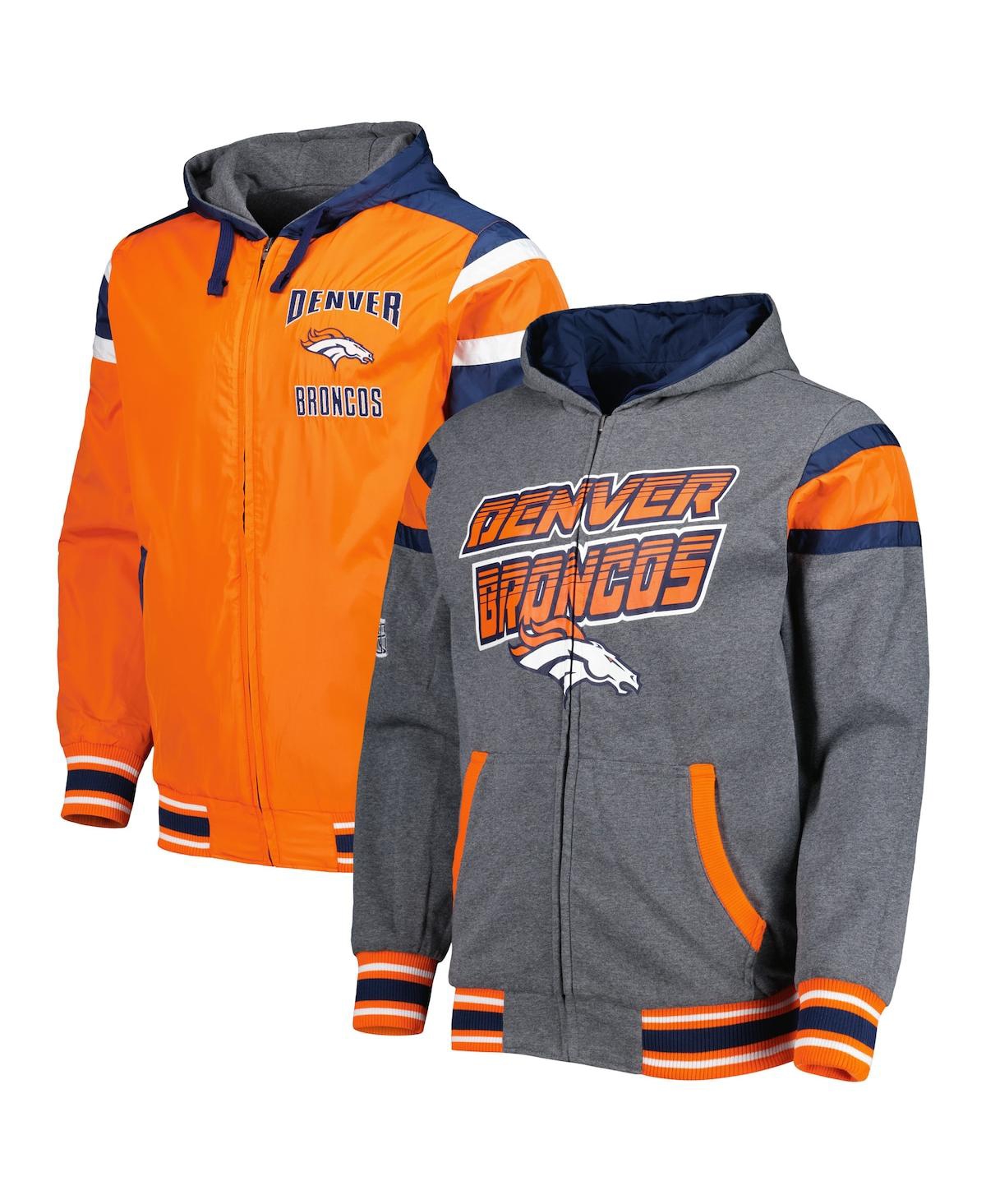 Shop G-iii Sports By Carl Banks Men's  Orange, Gray Denver Broncos Extreme Full Back Reversible Hoodie Ful In Orange,gray