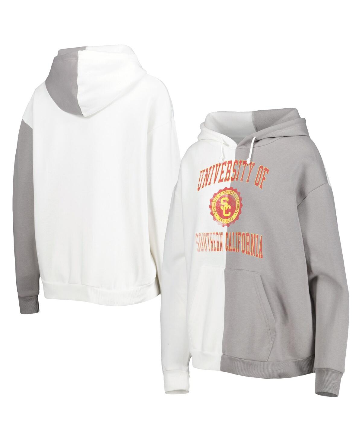 Gameday Couture Women's  Gray, White Usc Trojans Split Pullover Hoodie In Gray,white