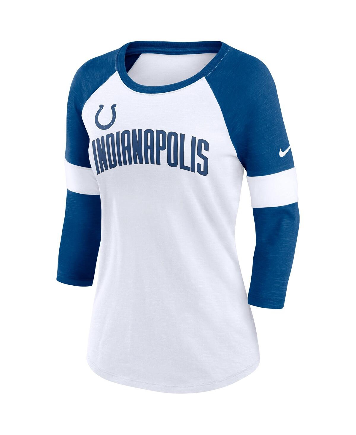 Nike Women's  Indianapolis Colts White, Heathered Royal Football Pride Slub 3/4 Raglan Sleeve T-shirt In White,heather Royal