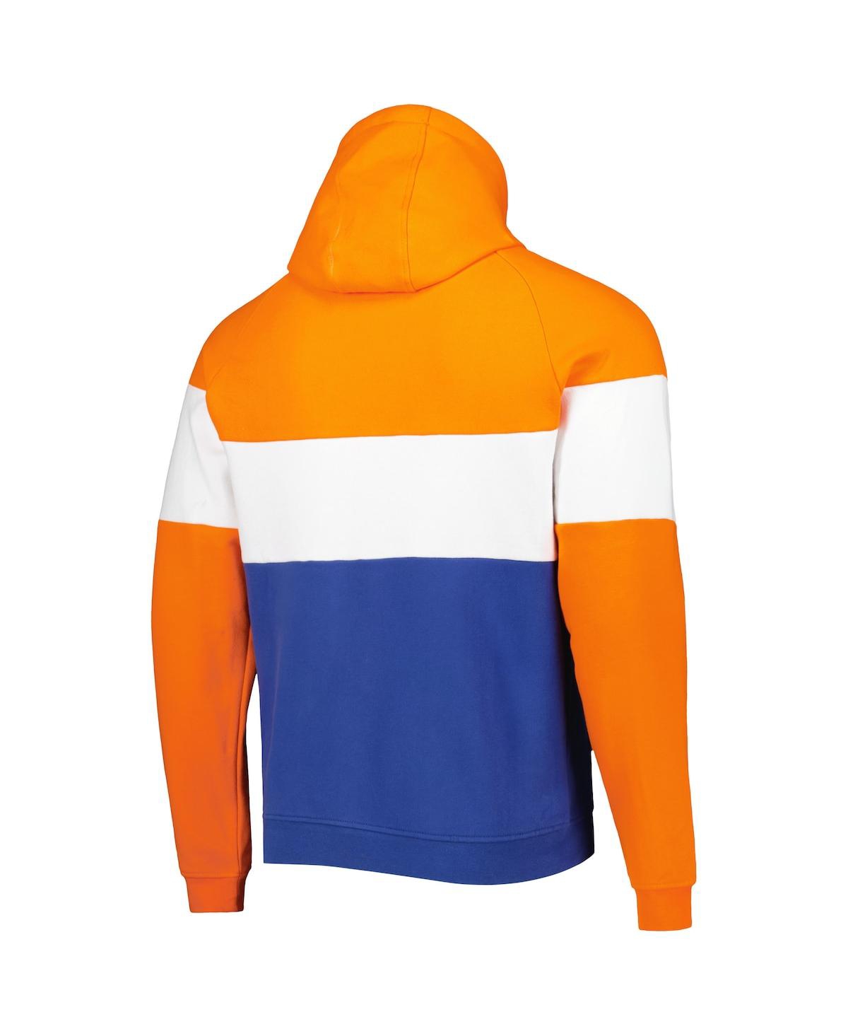 NEW ERA MEN'S NEW ERA ROYAL, ORANGE DENVER BRONCOS COLORBLOCK THROWBACK PULLOVER HOODIE 