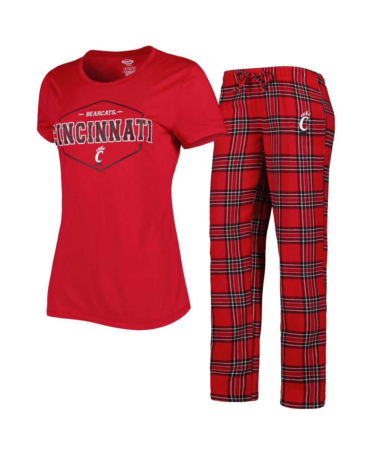 Shop Concepts Sport Women's  Red, Black Cincinnati Bearcats Badge T-shirt And Flannel Pants Sleep Set In Red,black