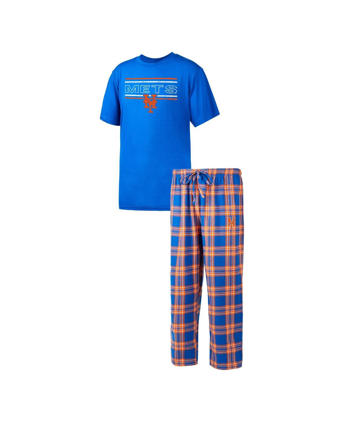 Concepts Sport Men's  Royal, Orange New York Mets Badge T-shirt And Pants Sleep Set In Royal,orange