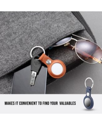 Apple AirTag Holder PU Leather Keychain - Keyring and Protective Case Cover for GPS Tracker (2 Pack, Blue/Brown)