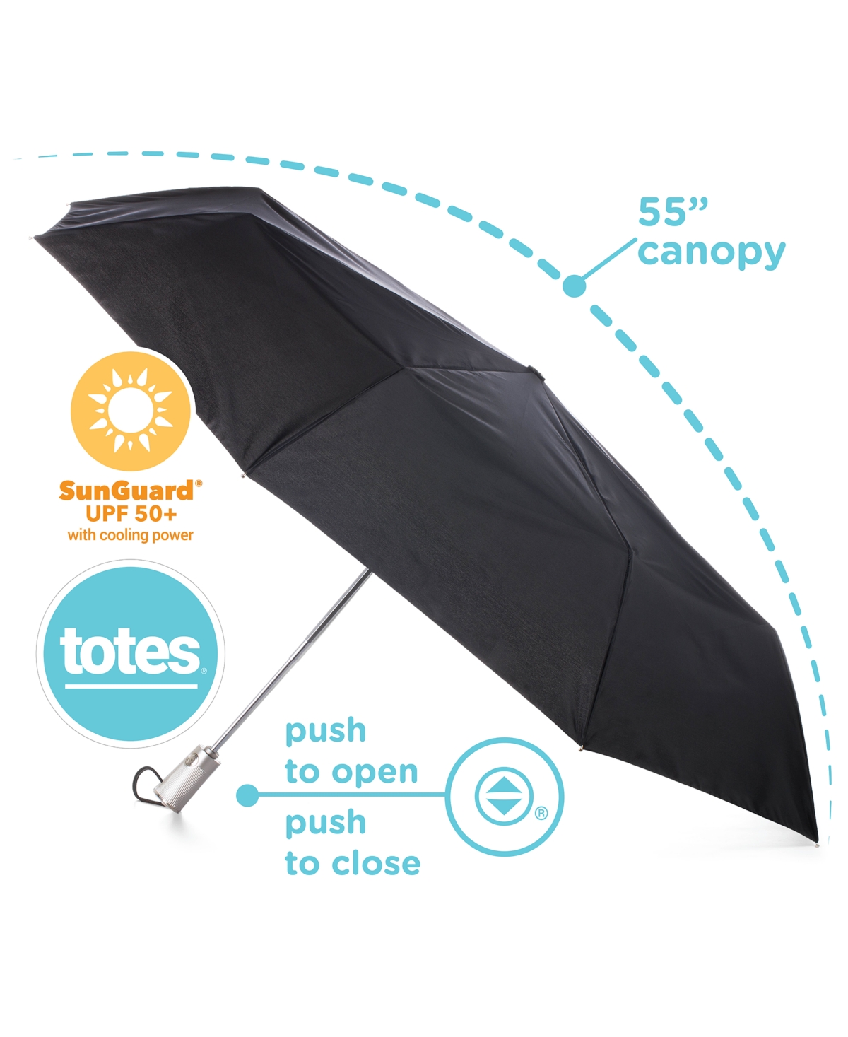 Shop Totes Auto Open Auto Close Umbrella With Sunguard In Black