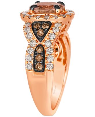 Peach Morganite (1-1/2 ct. t.w.) & Diamond (1-1/20 ct. t.w.) Halo Statement Ring in 14k Rose Gold
