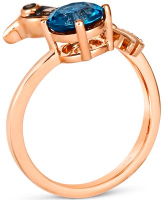 Deep Sea Blue Topaz (1-3/8 ct. t.w.) & Diamond (1/3 ct. t.w.) Hummingbird Ring in 14k Rose Gold