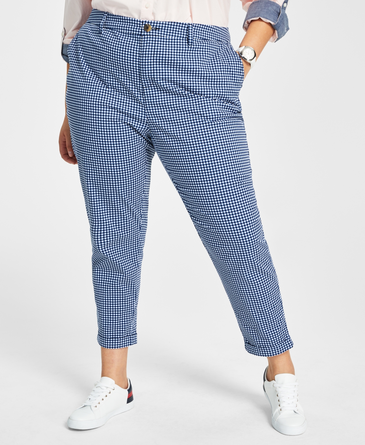 Tommy Hilfiger Plus Size Hampton Gingham Chino Pants In Sky Captain Multi