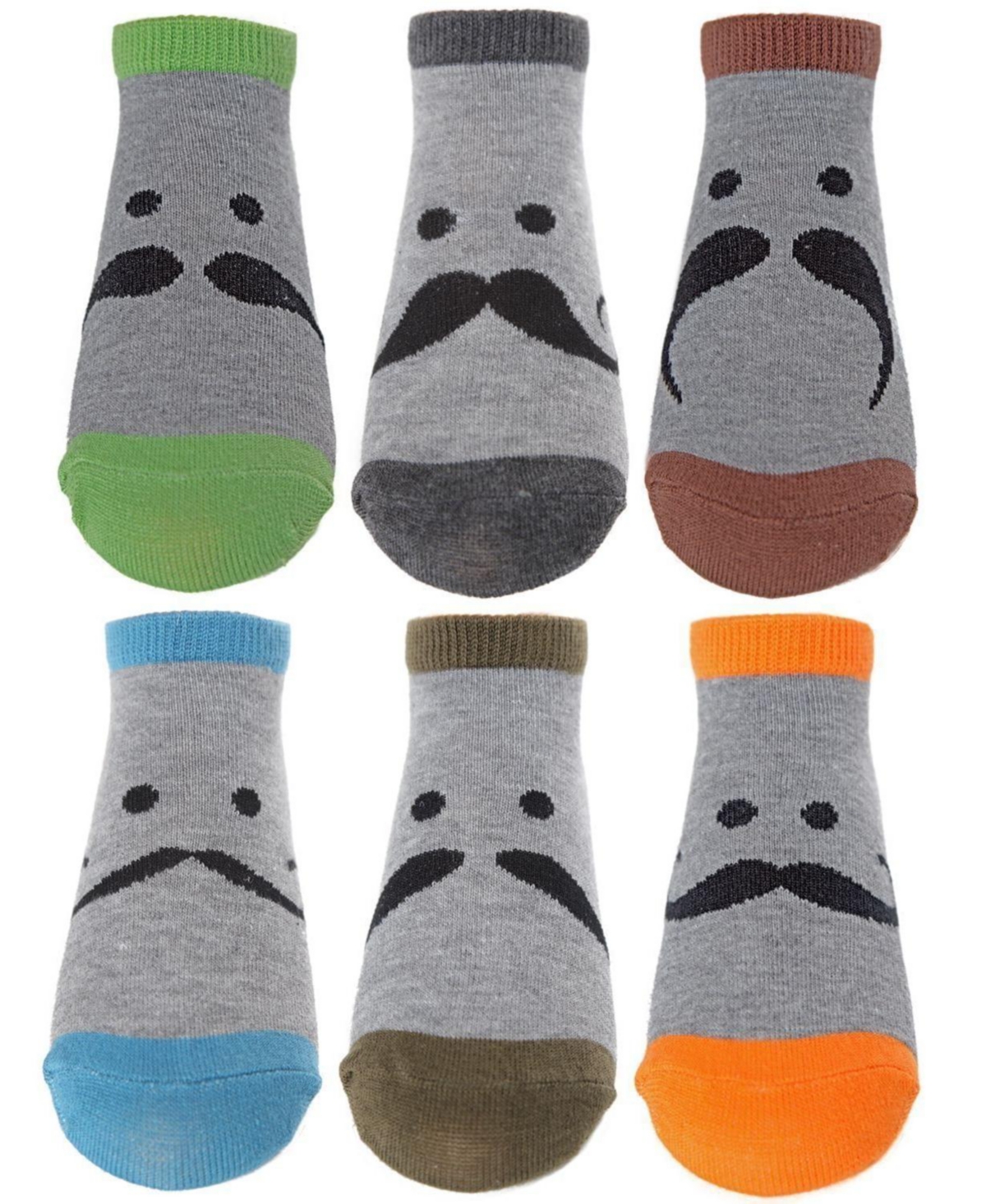 MeMoi Boys 6 Pairs Mustache Mood Low Cut Socks