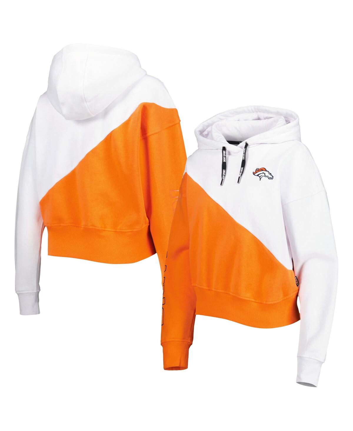 Women's Dkny Sport White, Orange Denver Broncos Bobbi Color Blocked Pullover Hoodie White,Orange