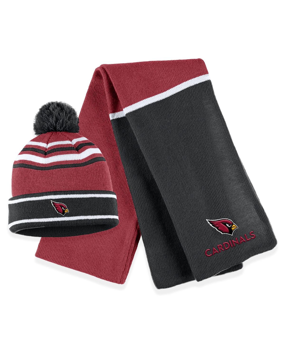 Shop Wear By Erin Andrews Women's  Cardinal Arizona Cardinals Colorblock Cuffed Knit Hat With Pom And Scar
