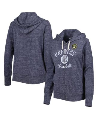 Women's Navy Milwaukee Brewers Training Camp Tri-Blend Full-Zip Hoodie