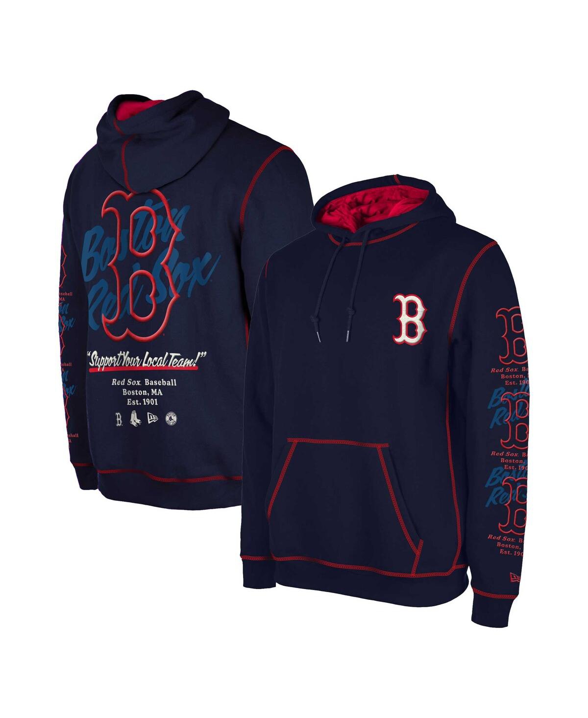 NEW ERA MEN'S NEW ERA NAVY BOSTON RED SOX TEAM SPLIT PULLOVER HOODIE 