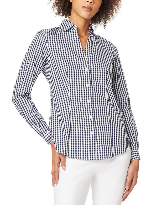 Jones New York Women’s Cotton Gingham Easy Care Collared Shirt - Macy's