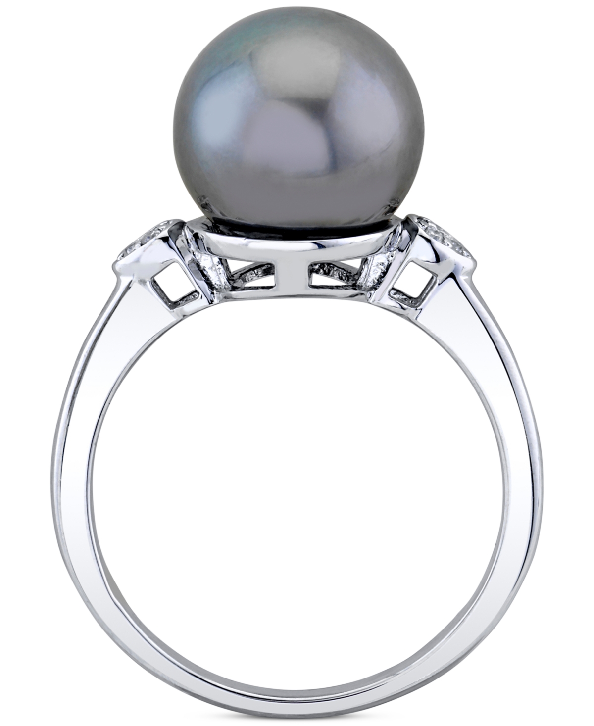 Cultured Tahitian Pearl (10mm) & Diamond Accent Ring in 10k- White Gold