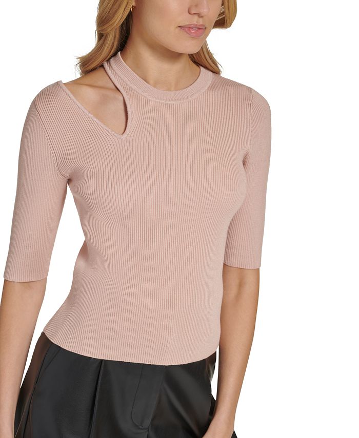 Dkny Cutout Long Sleeve Ribbed Sweater Gray Size L main image 0